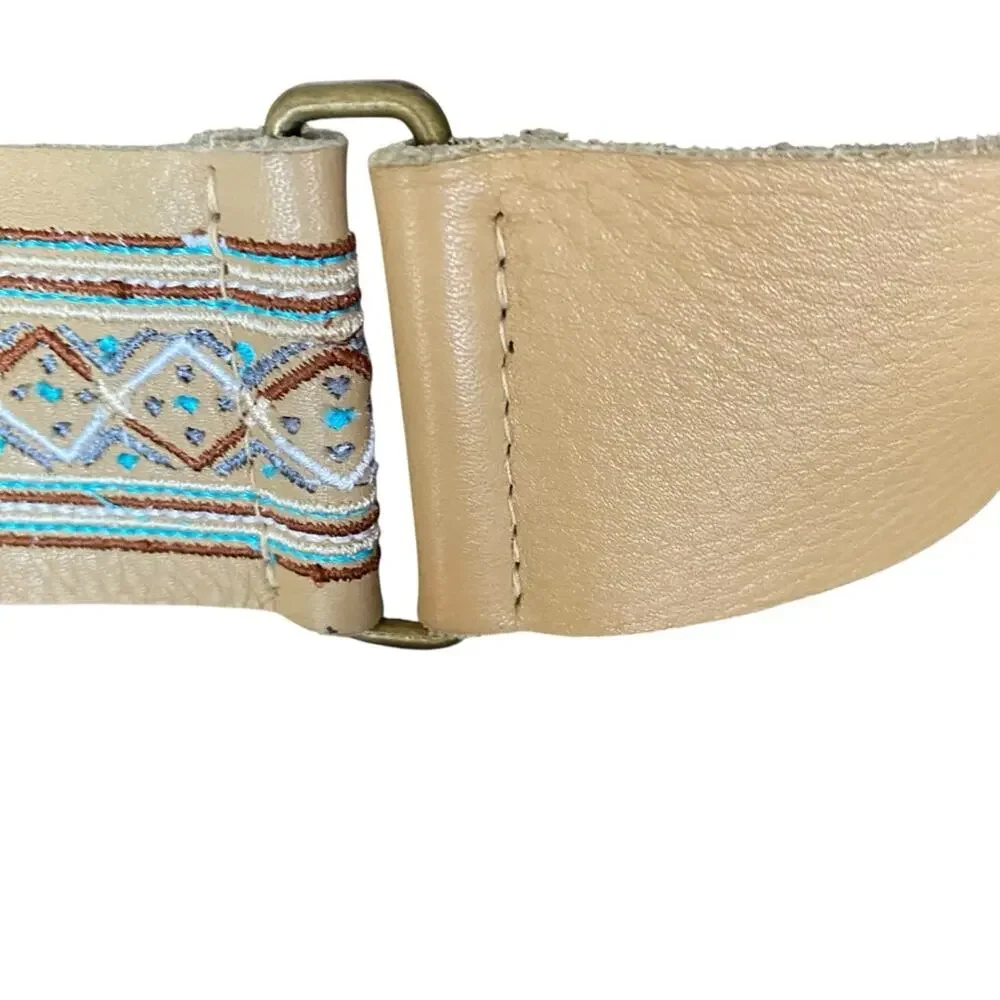 Tan Leather Embroidered Boho Western Belt size medium made in India
